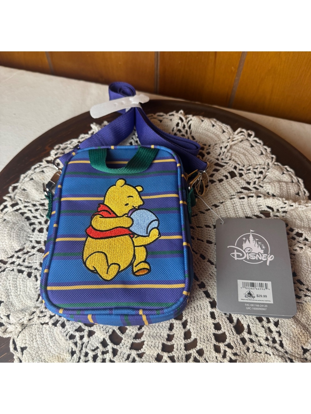 Winnie The Pooh Crossbody Bag Disney Blue Plaid Embroidered Mini Purse With Tags